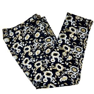 Principe 100% Silk Black Pants with Gold and White Floral Embroidery - Size 8